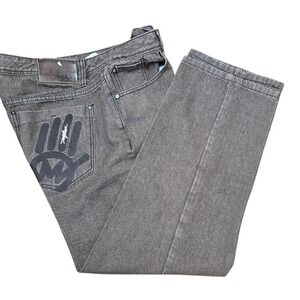 Miskeen Originals Brown Denim Jeans Graphic Back Pocket Mens Sz 40x32